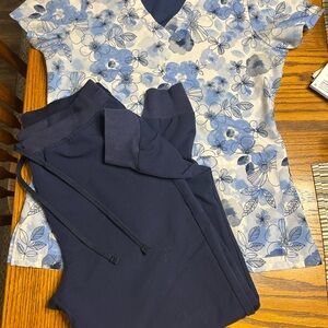 Floral Blue and White top and Navy Mandala pants